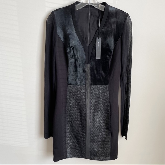 NEW Elie Tahari Lane Combo Calf Hair & Leather Sheath Dress - Picture 5 of 7